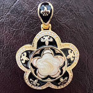 Lauren G Adams VINTAGE Black Enamel Fleur De Lis Pendant